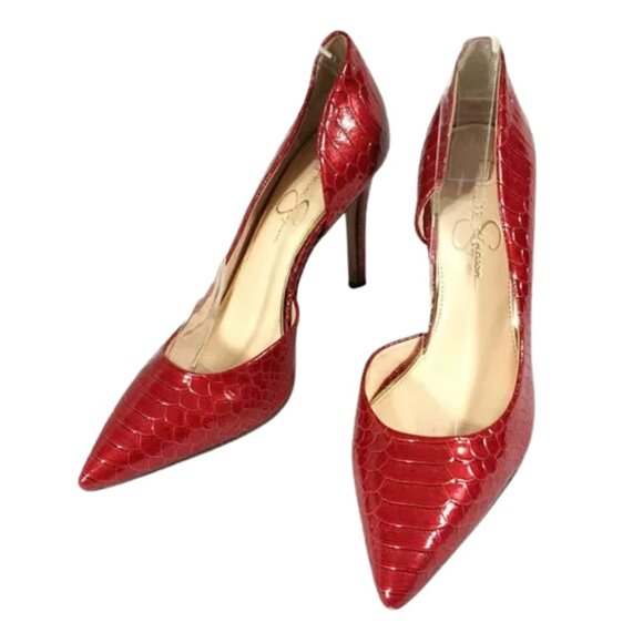 Jessica Simpson Shimmer Flame Red Patent Leather Crocodile Stiletto Heels Sz 9 - Picture 2 of 6